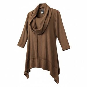 Coco Bianco Brown Forest Fairy Faux Suede Cowl Neck Asymmetrical Tunic Top Small
